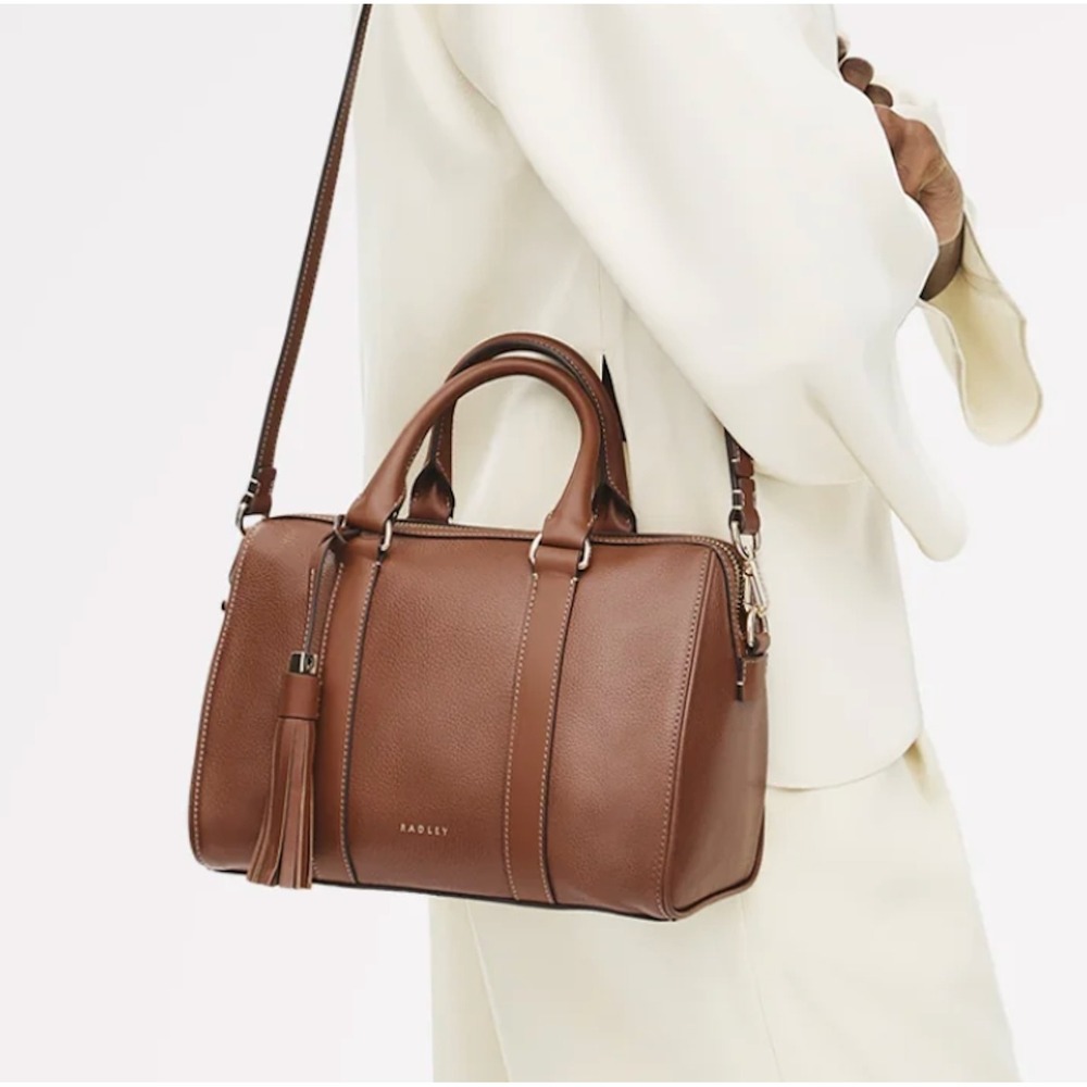 Radley London Noble Alley Brown Leather Medium Zip Top Satchel Bag 113009 NEW - Picture 11 of 15